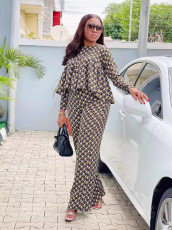 Plus Size Loose Print Long Sleeve Pants Set GAWE-6291