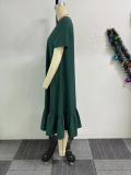 Round Neck Ruffled Loose Plus Size Midi Dress NY-10857