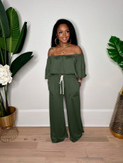 One Shoulder Loose Solid Two Piece Pants Set JRF-3763
