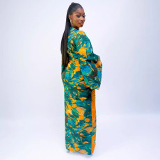 Printed Flared Sleeve Slim Maxi Dress NY-10851