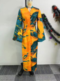Printed Flared Sleeve Slim Maxi Dress NY-10851