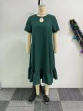 Round Neck Ruffled Loose Plus Size Midi Dress NY-10857