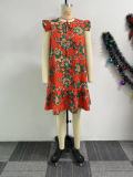 Printed Fly Sleeve Loose Mini Dress NY-10852