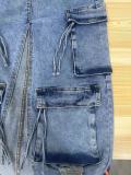 Fashion Multi-pockets Holes Split Denim Long Skirt OD-8696