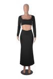 Solid Color Long Sleeve Top Fishtail Long Skirt Suit GXYF-H0413