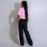Striped Shirt Top Casual Loose Straight Pants Set SSNF-211465