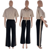 Striped Shirt Top Casual Loose Straight Pants Set SSNF-211465