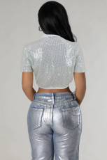 Casual Short Sleeve Sequin Top FENF-291
