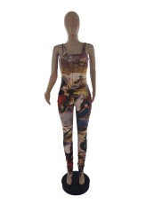 Print Sleeveless Tight Jumpsuit LP-90075