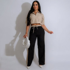 Striped Shirt Top Casual Loose Straight Pants Set SSNF-211465