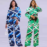 Casual Long Sleeve Print Shirt Wide Leg Pants Set HNIF-2306