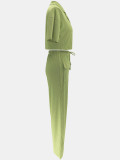 Solid Color Short Sleeve Shirt Two Piece Pants Set HNIF-2411