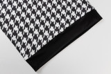 Long Sleeve Hollow Out Houndstooth Print Dress HNIF-208