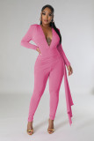 Solid Color Deep V-Neck Jumpsuit Set HNIF-2416
