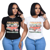 Casual Round Neck Print T Shirt HNIF-2403