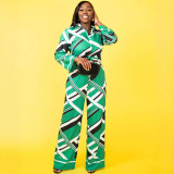 Casual Long Sleeve Print Shirt Wide Leg Pants Set HNIF-2306