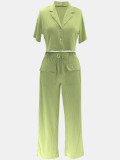 Solid Color Short Sleeve Shirt Two Piece Pants Set HNIF-2411