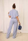Solid Color Short Sleeve Shirt Two Piece Pants Set HNIF-2411
