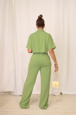 Solid Color Short Sleeve Shirt Two Piece Pants Set HNIF-2411