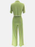 Solid Color Short Sleeve Shirt Two Piece Pants Set HNIF-2411