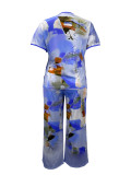 Plus Size Short Sleeve Loose Print Two PIece Pants Set GAWE-6200