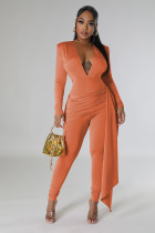 Solid Color Deep V-Neck Jumpsuit Set HNIF-2416
