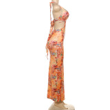 Backless Tie Up Halter Print Maxi Dress XEF-50915