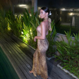 Backless Hang Neck Leopard Print Dress XEF-50444