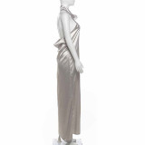 Sexy Halter Backless Solid Color Maxi Dress XEF-50913