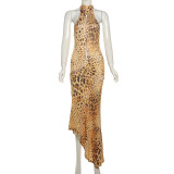 Backless Hang Neck Leopard Print Dress XEF-50444