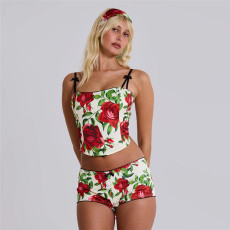 Sexy Print Sling Vest And Shorts Two Piece Set XEF-51832
