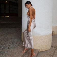 Sexy Halter Backless Solid Color Maxi Dress XEF-50913