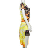 Print Short Sleeve Tops Irregular Skirts Set XEF-50618