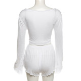 Sexy Tie Cardigan Solid Color Shorts Set XEF-51714