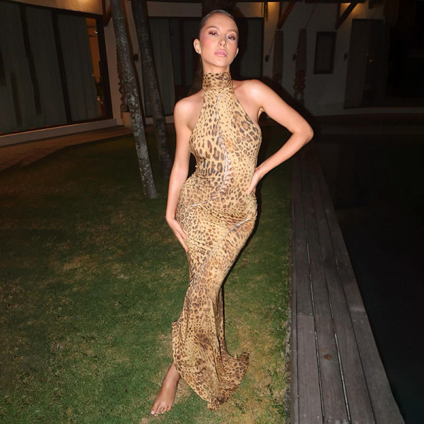 Backless Hang Neck Leopard Print Dress XEF-50444