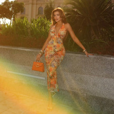 Backless Tie Up Halter Print Maxi Dress XEF-50915