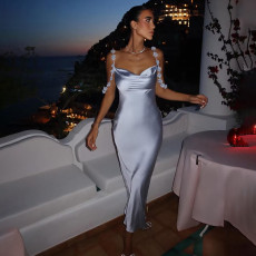 Sexy Sling Solid Color Slim Maxi Dress XEF-50927