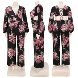 Plus Size Print Tie Up Wide Leg Jumpsuit  ASL-7092