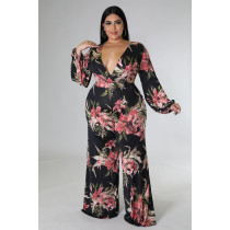 Plus Size Print Tie Up Wide Leg Jumpsuit  ASL-7092