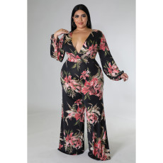 Plus Size Print Tie Up Wide Leg Jumpsuit  ASL-7092