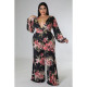 Plus Size Print Tie Up Wide Leg Jumpsuit  ASL-7092