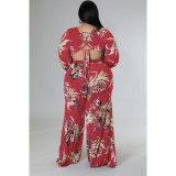 Plus Size Print Tie Up Wide Leg Jumpsuit  ASL-7092