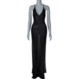 Deep V Neck Backless Split Maxi Dress XEF-50702