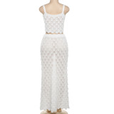 Sexy Solid Color Sling Tops Two Piece Skirts Set XEF-49878