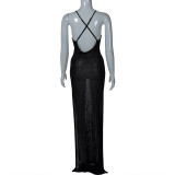 Deep V Neck Backless Split Maxi Dress XEF-50702
