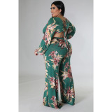 Plus Size Print Tie Up Wide Leg Jumpsuit  ASL-7092