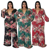 Plus Size Print Tie Up Wide Leg Jumpsuit  ASL-7092