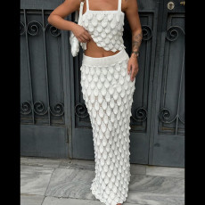 Sexy Solid Color Sling Tops Two Piece Skirts Set XEF-49878