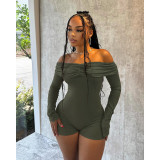  Sexy One Neck Ruched Strapless Long Sleeve Jumpsuit ASL-6738