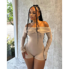  Sexy One Neck Ruched Strapless Long Sleeve Jumpsuit ASL-6738